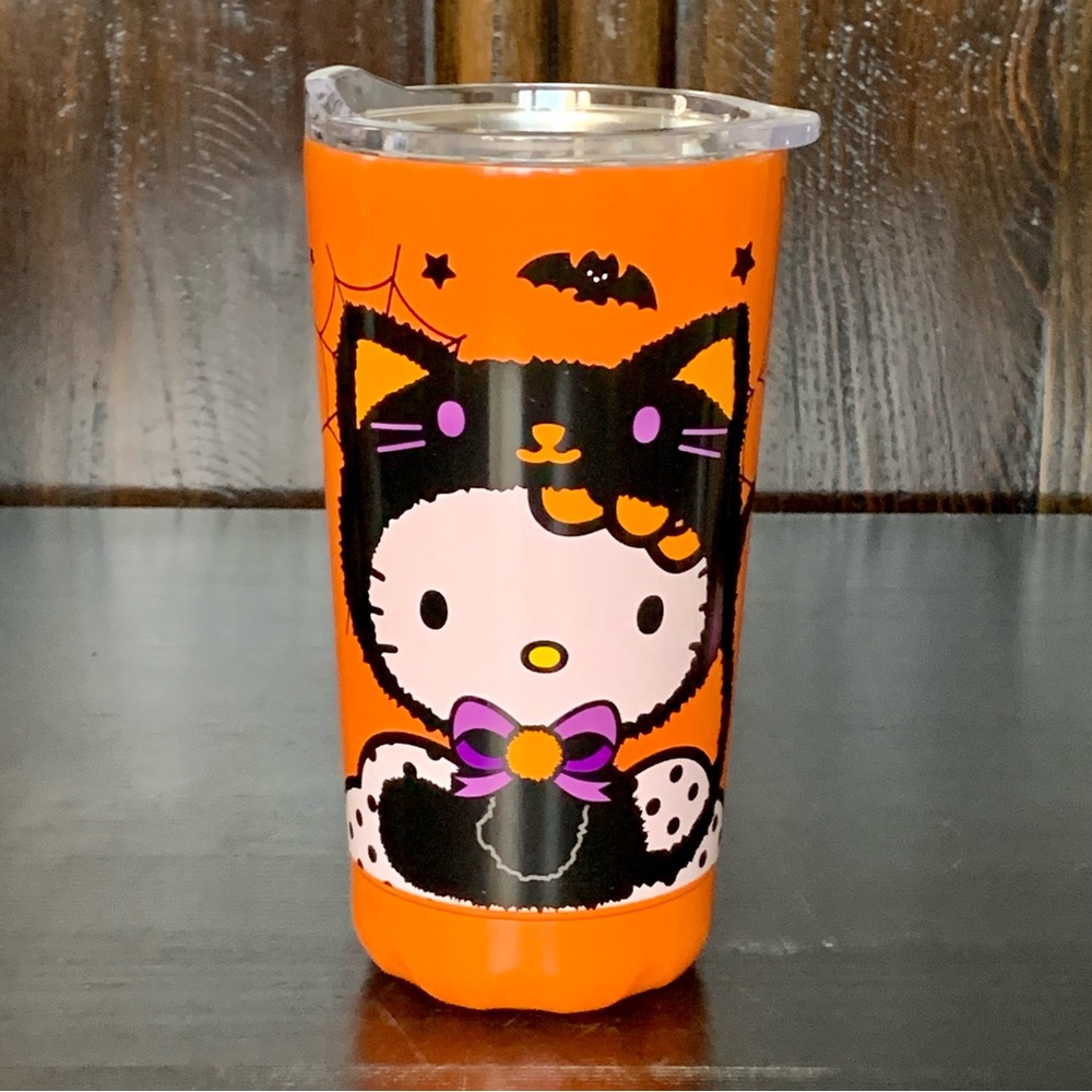 Hello Kitty in Black Cat Costume Stainless Steel Halloween Tumbler - Spider Web